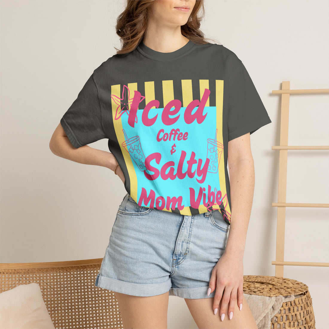Iced Coffee & Salty Mom Vibe T-Shirt | Funny Mom Gift Tee