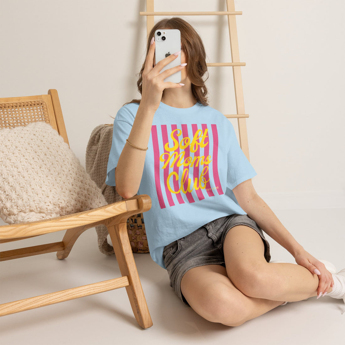 Soft Moms Club T-Shirt | Pink Stripe Retro Graphic Tee for Mom