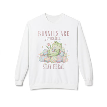 Crewneck Sweatshirt — Cute Frog & Easter Eggs “Bunnies Are Overrated, Stay Feral”